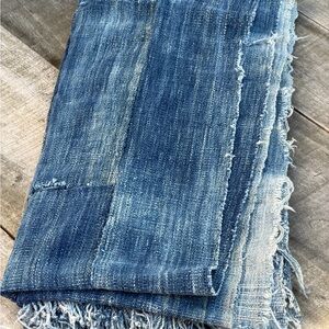 Vintage African Faded Indigo Denim Mossi Mudcloth 71”L x 31”W Textile | No. 133